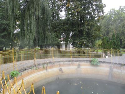 Ångan stiger ur Ivan-källan, den kallas för önskebrunn och finns i Julijev-parken, Daruvar.