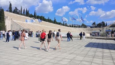 Stadens panatenska stadion. Här hölls de första olympiska spelen 1896.
